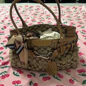 Coach Tan and Brown Signature Shoulder Bag